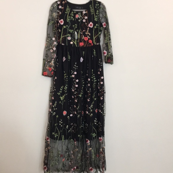 black floral embroidered maxi dress